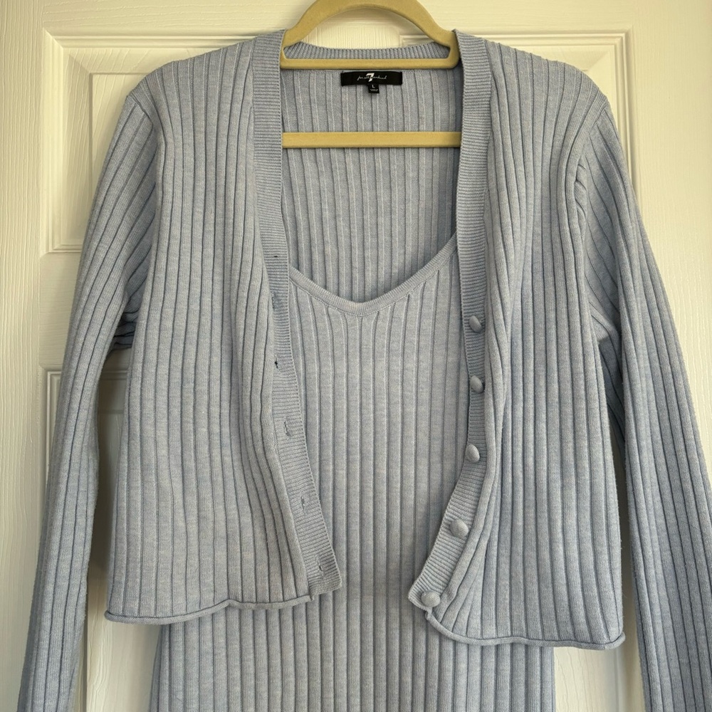 Blue Ribbed Women's Sweater and Dress Set